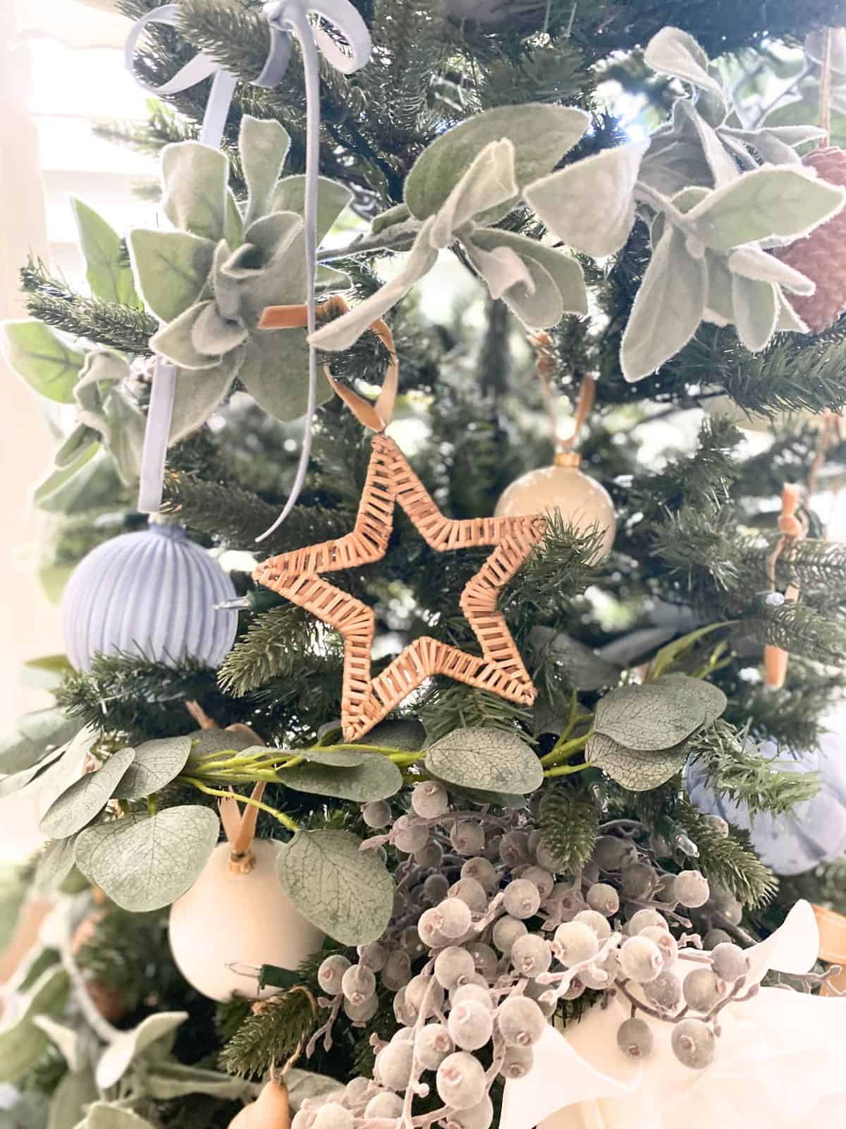 rattan star christmas ornament on tree