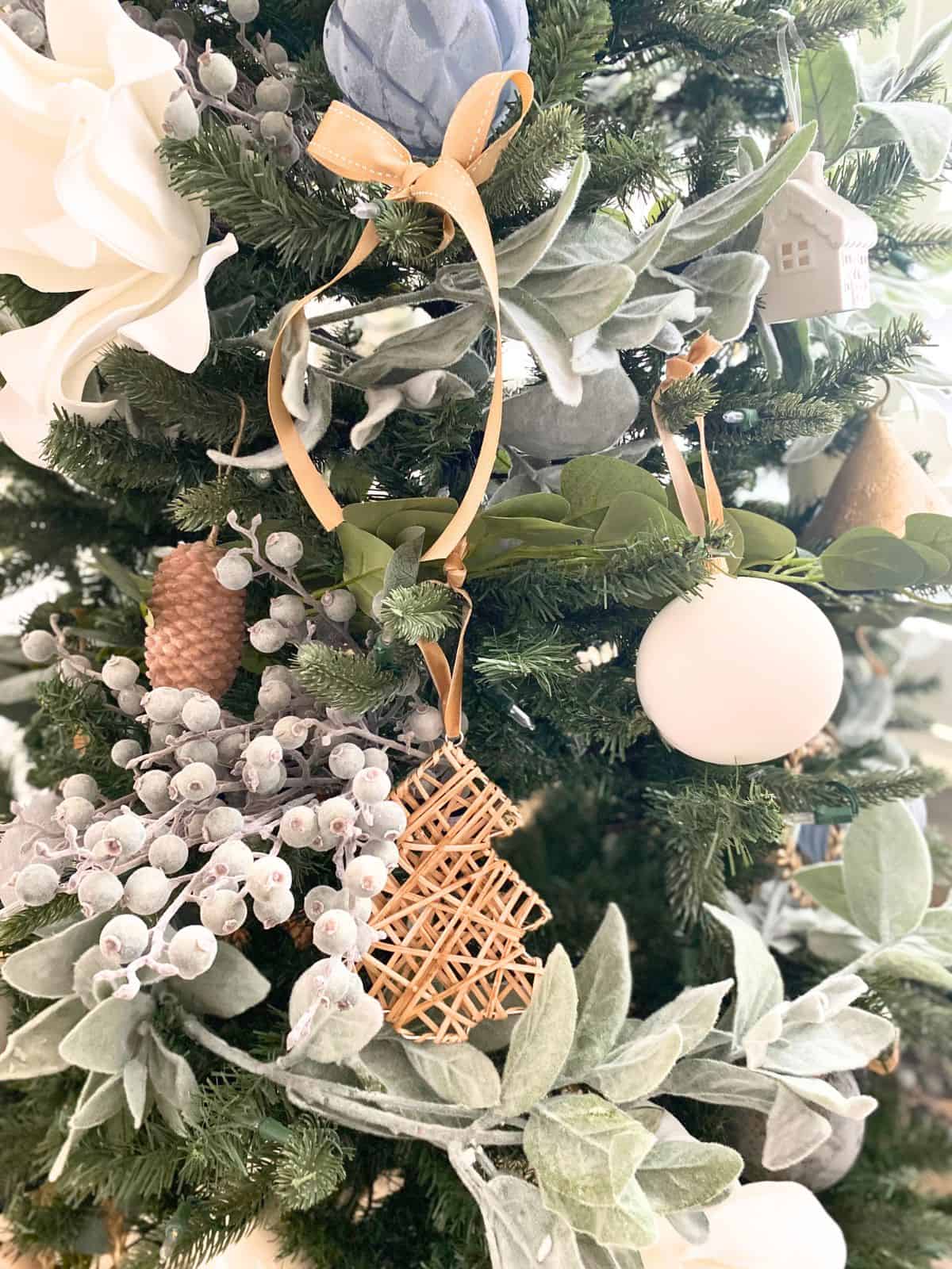 rattan tree christmas ornament on tree