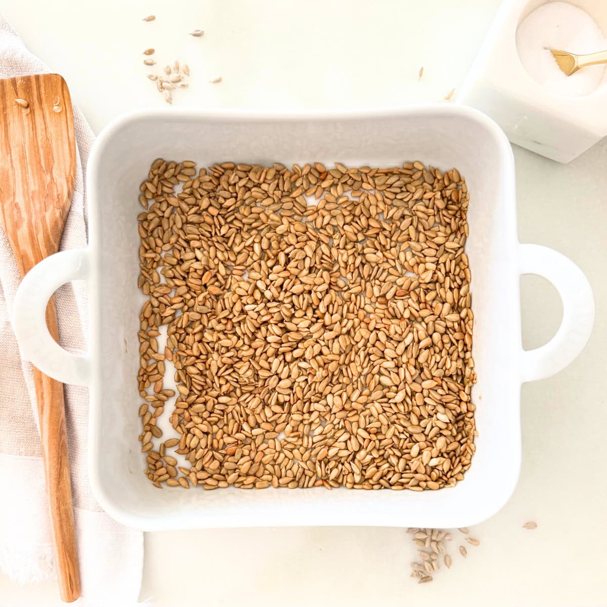 baker pan with homemade roasted sunflower seed kernels