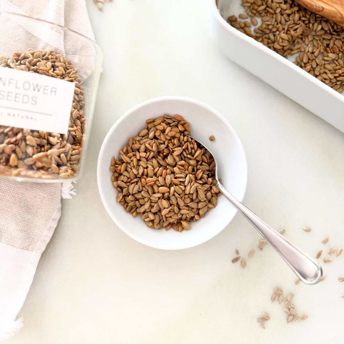 roasted sunflower seeds in little dish