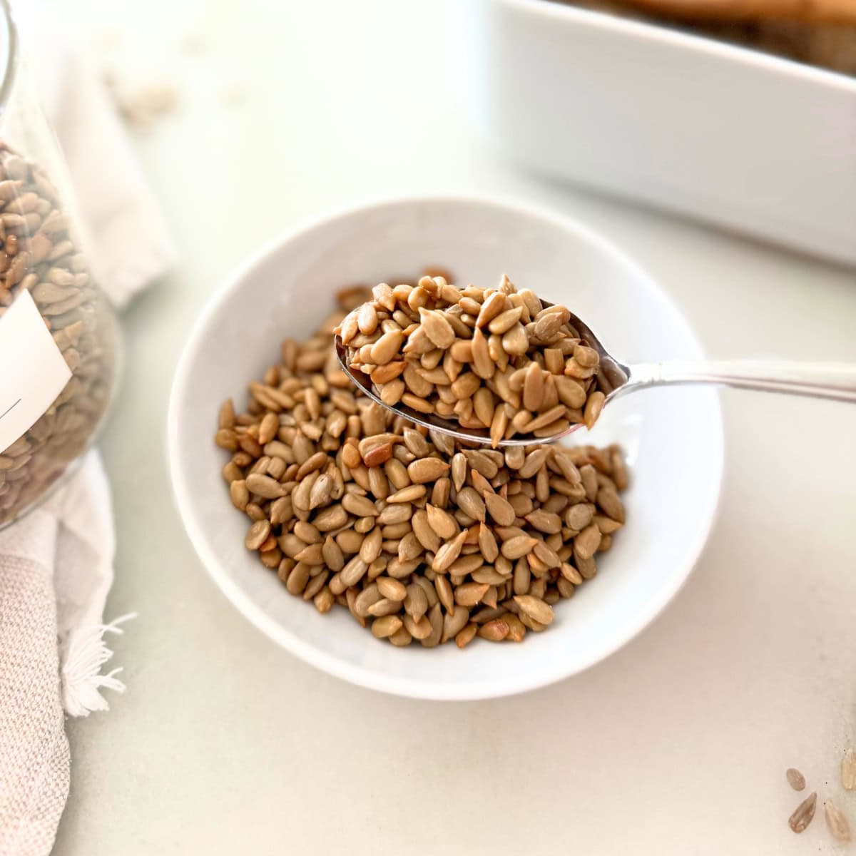 roasted sunflower seeds in little dish