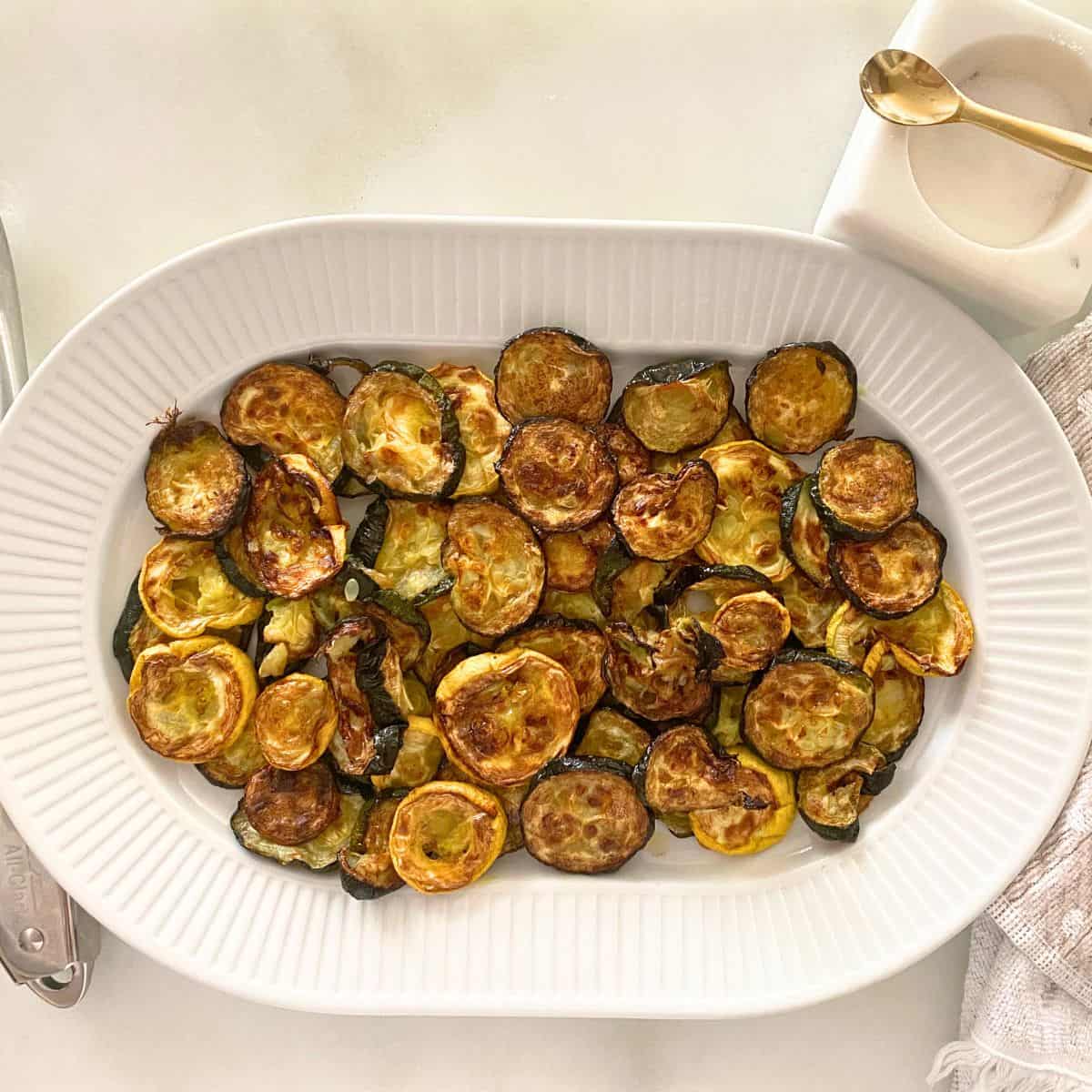 oven roasted zucchini and yellow squash on a platter