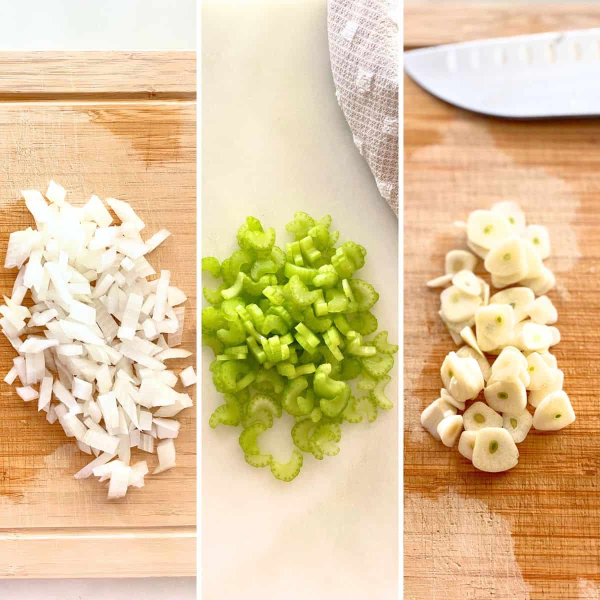 chopped onions and celery and garlic sliced thin