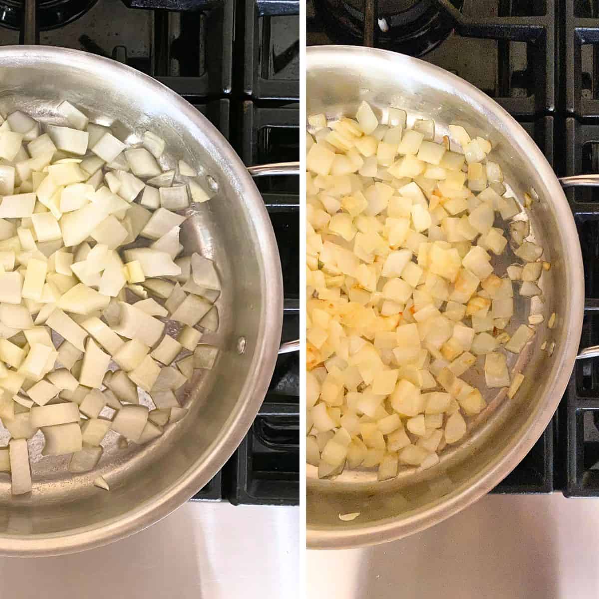 Sautéed onions in stainless steel sauté pan