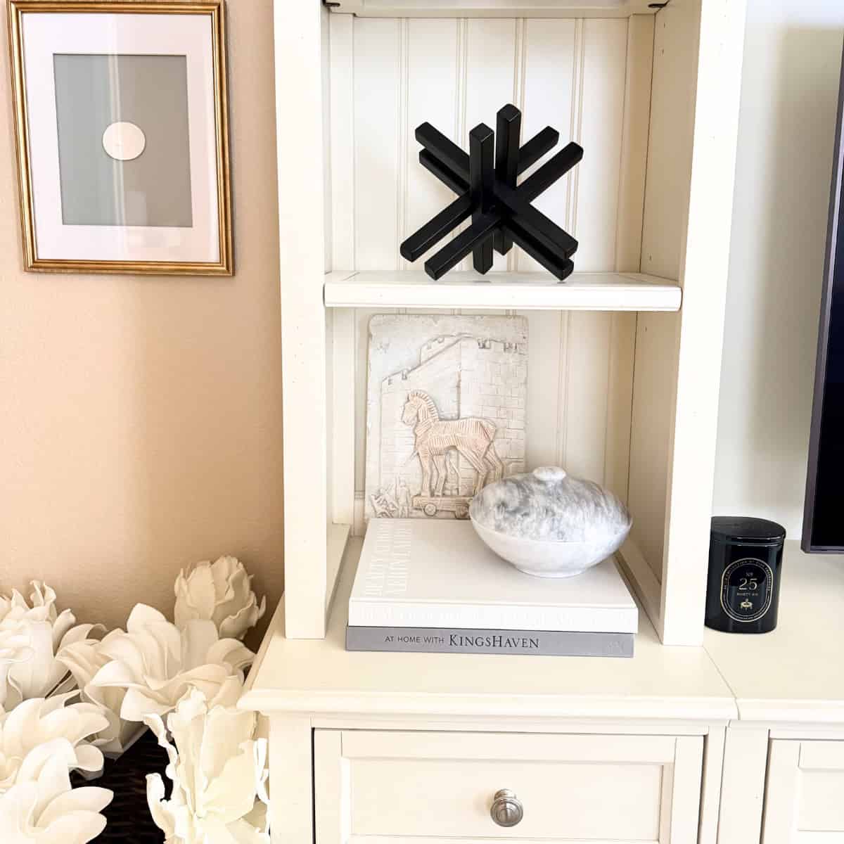 vintage plaster art styled on a shelf