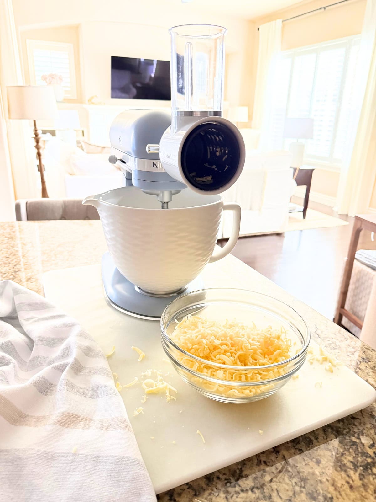 fresh shredded cheese from kitchenaid stand mixer