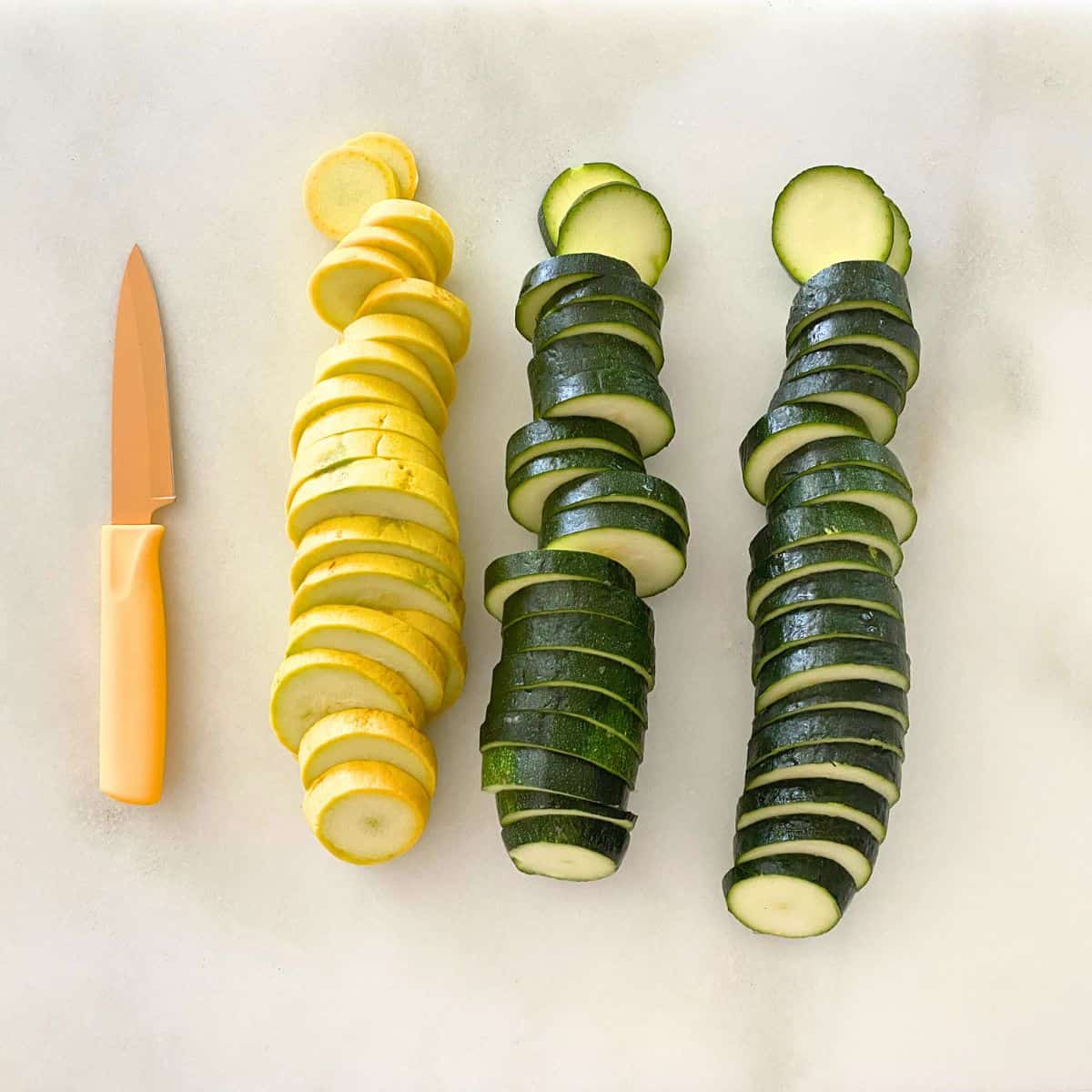 sliced yellow squash and zucchini