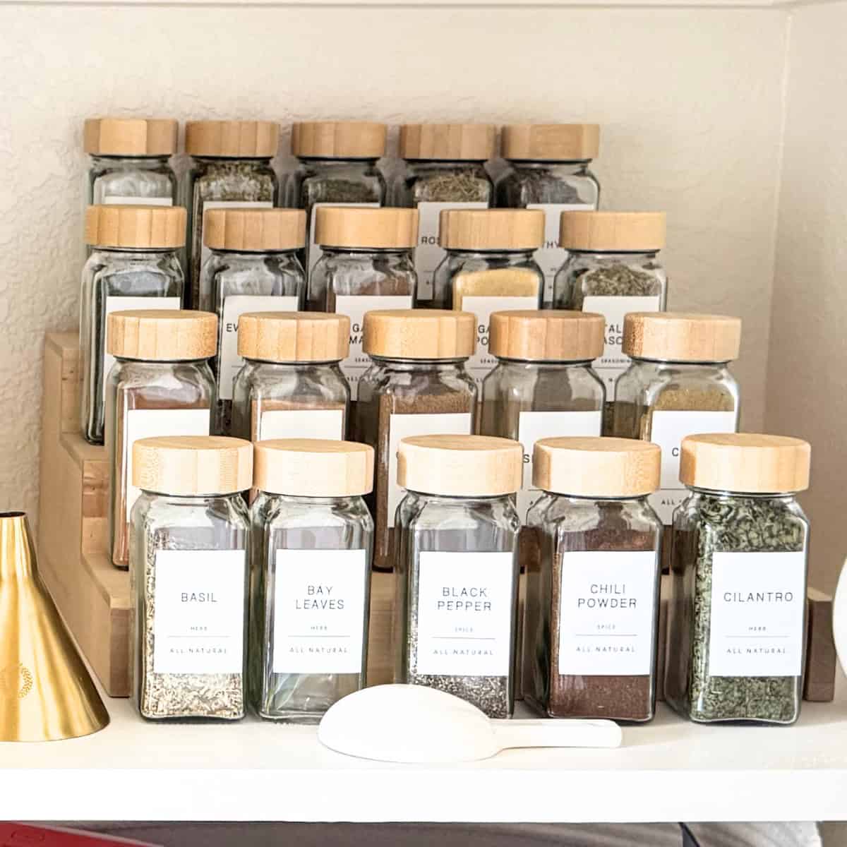 spice jars set in pantry