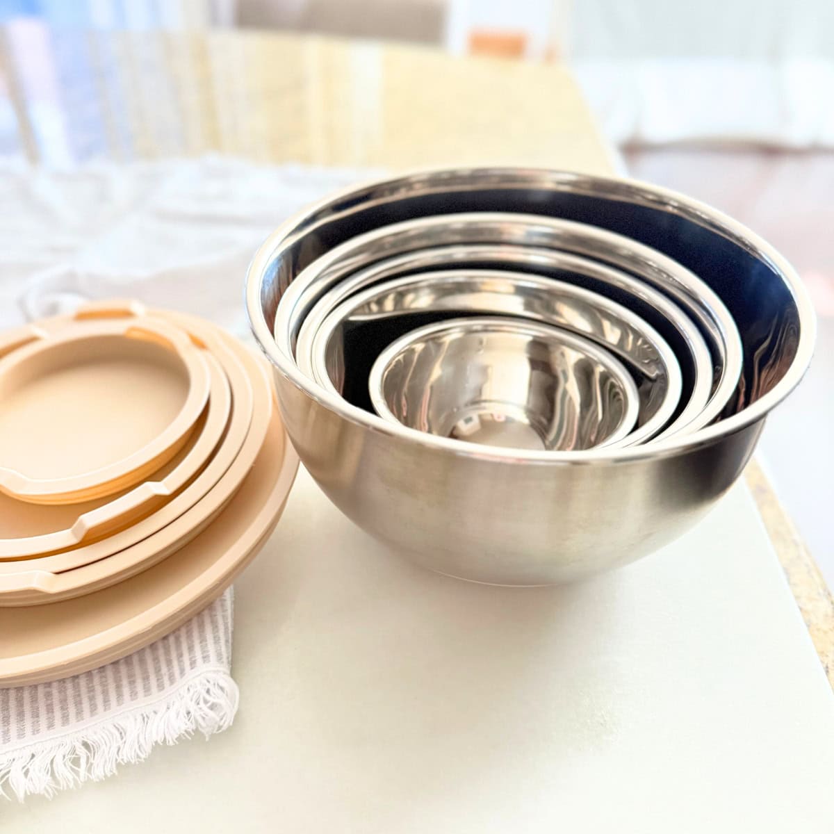 set of stainless steel mixing bowls with lids