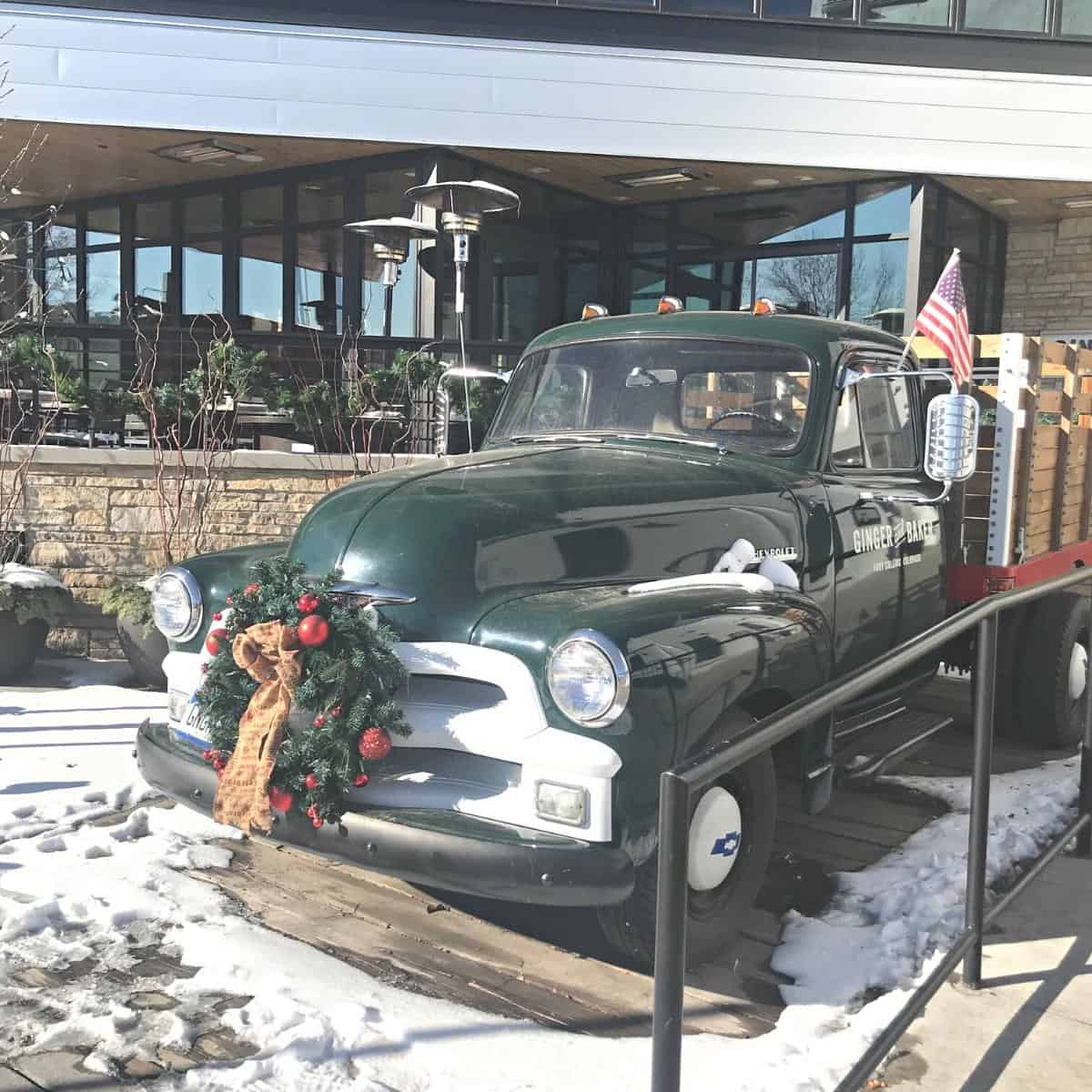 The signature green Chevrolet truck outside Ginger and Baker in Fort Collins, Colorado