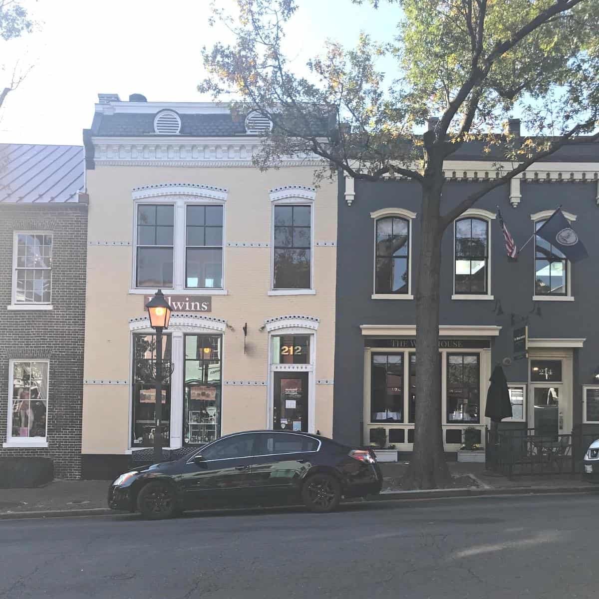 Quaint downtown with local retails shops on a cobblestone street