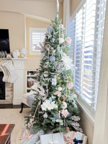 christmas tree decorated in soft pastels and white