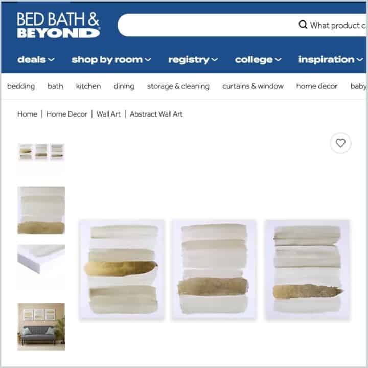 Abstract triptic artwork from bed, bath and beyond's website