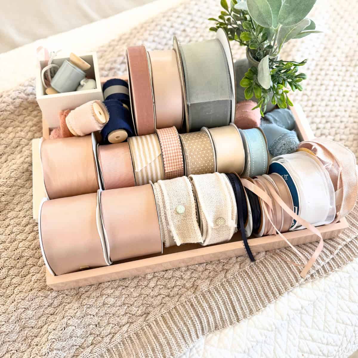 tray with variety of ribbons