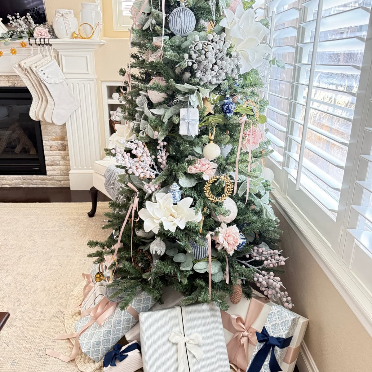 christmas tree styled in living room