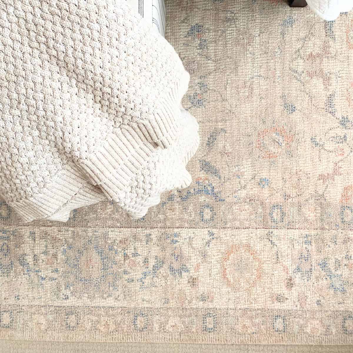 vintage inspired rug in natural and blue tones