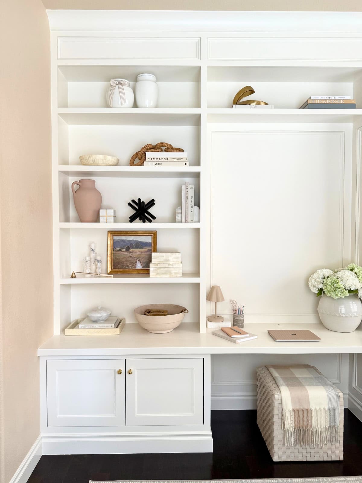 white built-in shelves