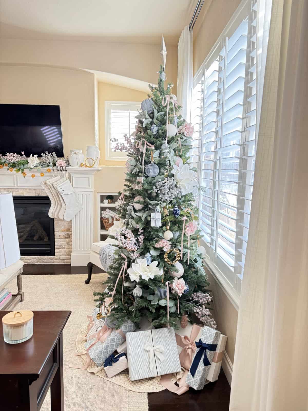 living room decorated for christmas