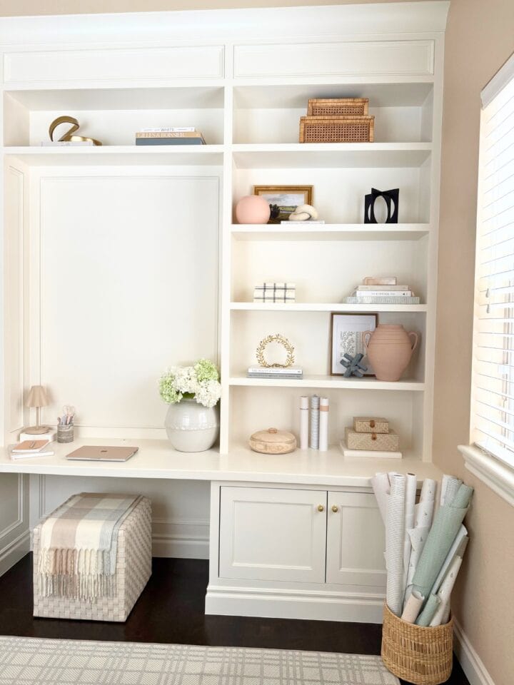 white painted home office built-ins